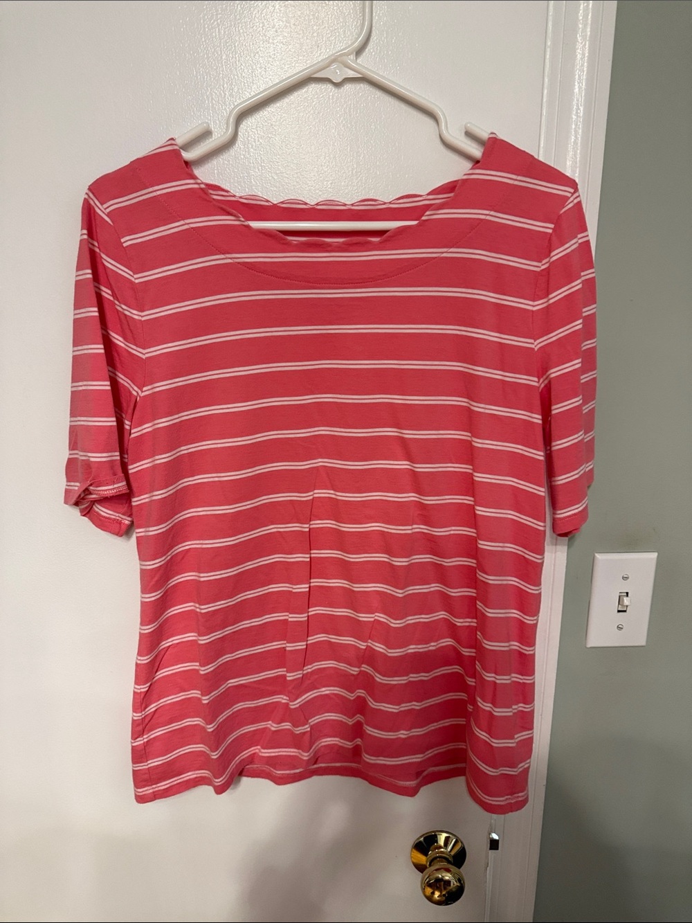 Talbots Women’s Pink Striped Short Sleeve Top
